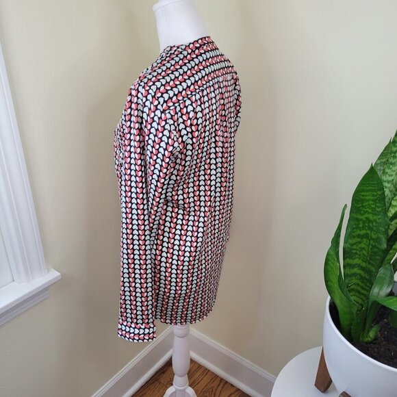 GAP V-Neck Blouse Red & Blue Hearts Pattern Long Sleeves Flowy Women's Size XS - Picture 4 of 14